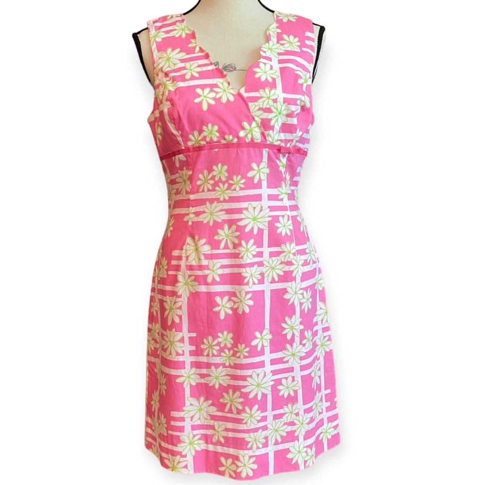 LILLY PULITZER Women’s pink white floral A line fit n flare cotton dress size 6